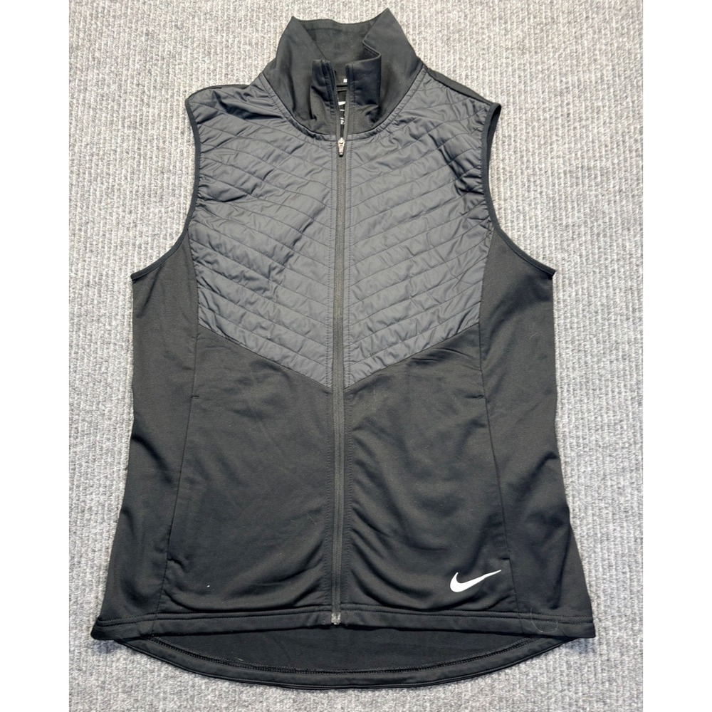 Nike Running Aerolayer Vest Womens Medium Black Quilted Full Zip Performance M
